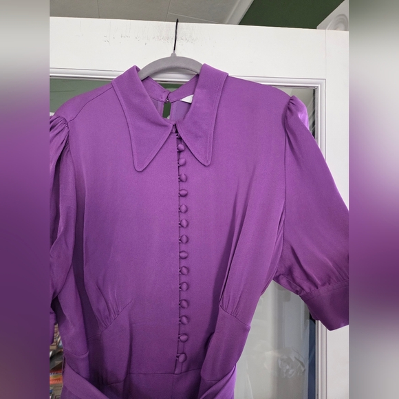 LK Bennett Purple Wide-Leg Jumpsuit with Belt - Size 14 - Picture 9 of 15